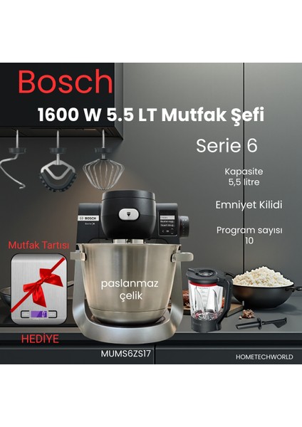 MUMS6ZS17 Mum Serie 6 Tartılı Jar Blender Mutfak Makinesi+Hassas Mutfak Tartısı Hediye