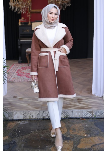 Taba Kruvaze Yaka İçi Kürklü Süet Kaban fiyatları