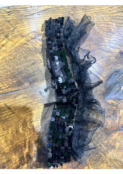 Siyah Tül Pul Payetli Dikiş Giyim Aksesuarı 30X20 CM