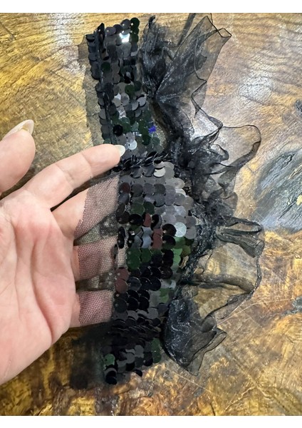 Siyah Tül Pul Payetli Dikiş Giyim Aksesuarı 30X20 CM fiyatları