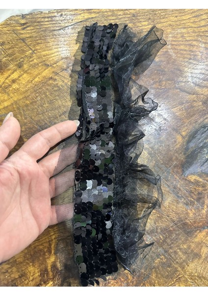 Siyah Tül Pul Payetli Dikiş Giyim Aksesuarı 30X20 CM modelleri