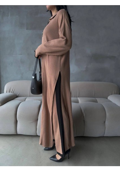 Pantolon Yırtmaçlı Elbise Ikili Triko Takım Vizon Elf fiyatları