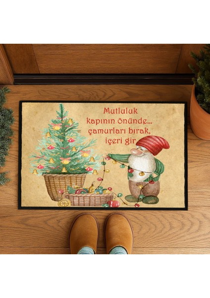 Yılbaşı Temalı Kapı Önü Paspası 60X40 Cm, Şık ve Eğlenceli Tasarım