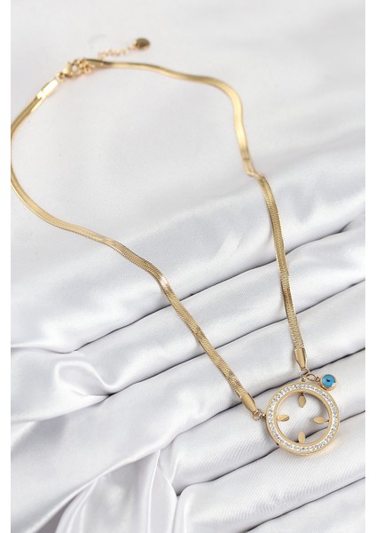 316L Çelik Zirkon Taşlı Çeyrek Takılabilir Gold Renk Kadın Kolye - TJ-BKO10506 modelleri