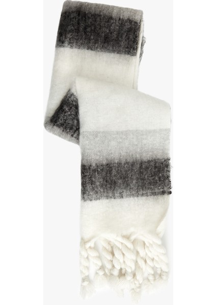 Renkli Çizgili Uzun Püsküllü Atkı