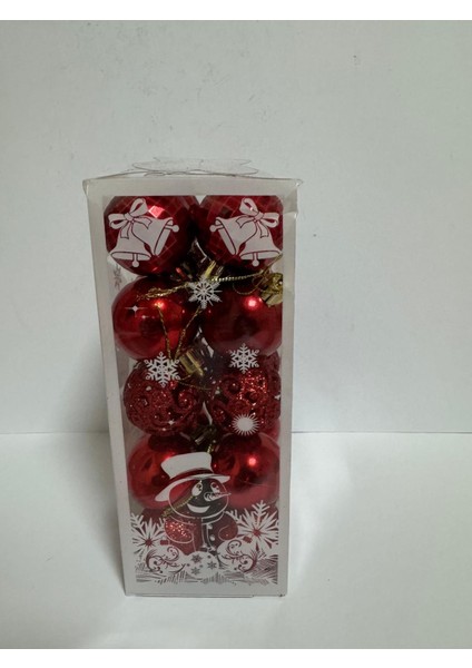 Yılbaşı Süsleri 20 Li Top Kutulu 4 cm Parlak Simli Karışık 4 Asorti Ağaç Süsleme Kırmızı