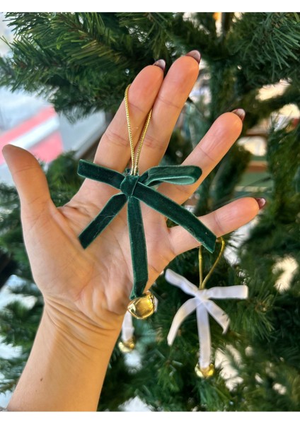 Yeşil Kadife Yılbaşı Fiyonk Zilli 5 Adet Ağaç Süsü modelleri