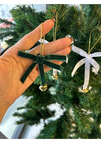 Yeşil Kadife Yılbaşı Fiyonk Zilli 5 Adet Ağaç Süsü fırsatları