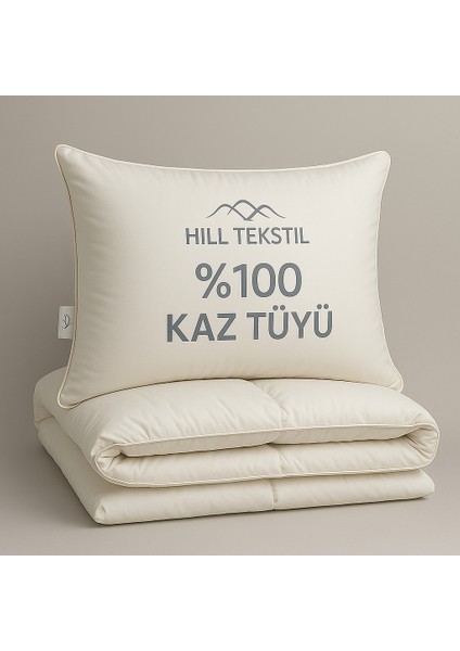 %100 Kaz Tüyü Yorgan Seti Tek %20 Gıdık Tek Kişilik Yorgan 155X215 ve 1 Adet 50*70 Kaz Tüyü Yastık