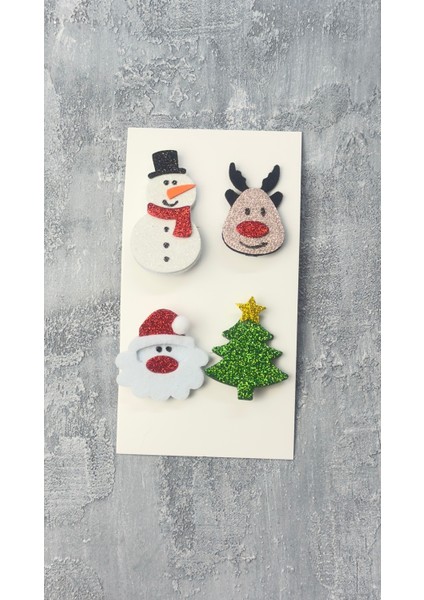 Yılbaşı Temalı Metal Toka Seti, 3cm, Kardanadam, Çam Ağacı, Geyik Figürleri