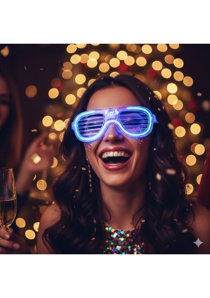 LED Işıklı Mavi Panjurlu Parti Gözlüğü – Eğlenceli Konsept Aksesuarı