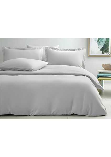 Lastikli Çift Kişilik Otel Tipi Pamuk Saten Gri Nevresim Takımı Orkide Collection