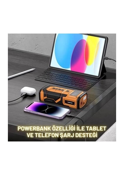Taşınabilir Akllı Akü Takviye Cihazı Powerbank (8000MAH) Hava Pompası Reflektör fiyatları
