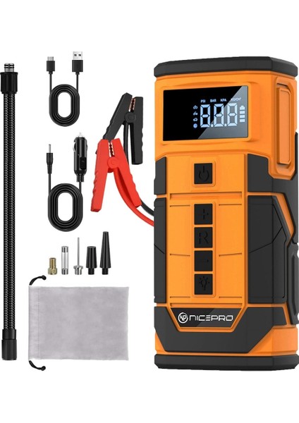 Taşınabilir Akllı Akü Takviye Cihazı Powerbank (8000MAH) Hava Pompası Reflektör fırsatları