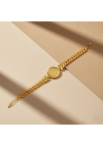 altın kaplama çiçek desenli yarım altınlı bileklik blk-1176 fırsatları