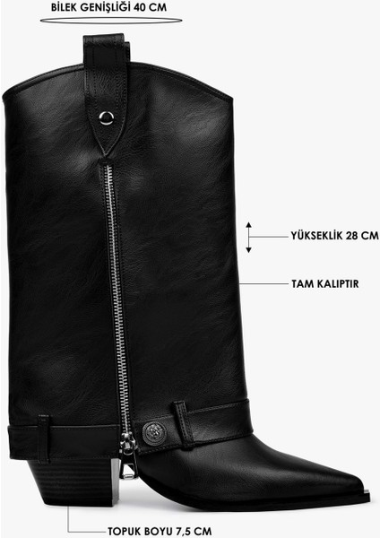 Kadın Astral Siyah Cilt Fermuar Detaylı Kovboy Çizme fiyatları