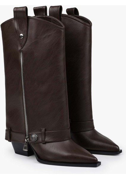 Kadın Astral Kahve Cilt Fermuar Detaylı Kovboy Çizme fiyatları