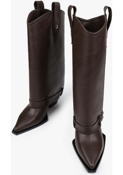 Kadın Astral Kahve Cilt Fermuar Detaylı Kovboy Çizme modelleri