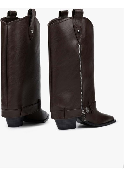 Kadın Astral Kahve Cilt Fermuar Detaylı Kovboy Çizme fırsatları
