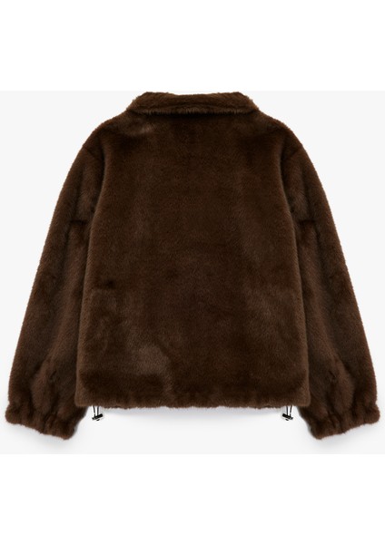 Suni Süet Astarlı Dik Yaka Uzun Kollu Crop Fermuarlı Peluş Mont fırsatları