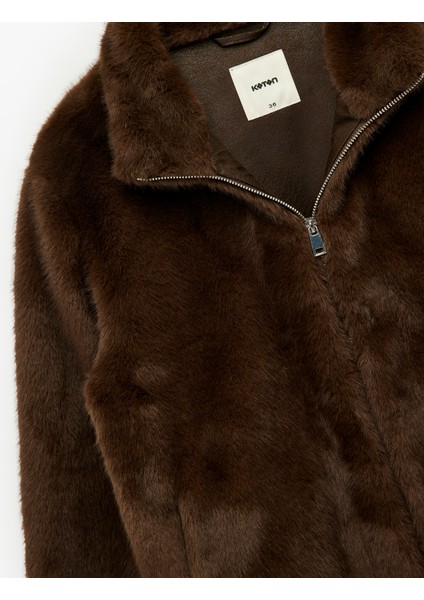 Suni Süet Astarlı Dik Yaka Uzun Kollu Crop Fermuarlı Peluş Mont indirimleri