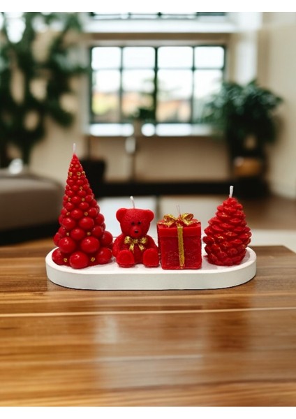 Yılbaşı Dekoratif Mum Seti 5'li; Çam Ağacı, Ayıcık, Hediye Kutusu, Kozalak, Sunum Tabağı fiyatları