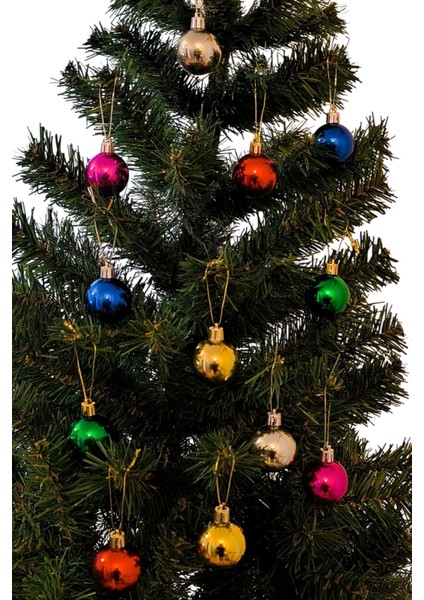 Renkli Yılbaşı Topları, 4 Cm, 12'li, Çam Ağacı Süsü, Noel Dekorasyonu