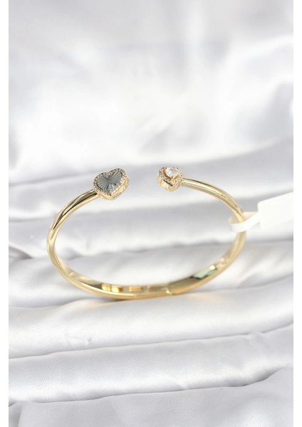 Bfs Pirinç Gold Renk Kalpli Model Kadın Kelepçe Bileklik