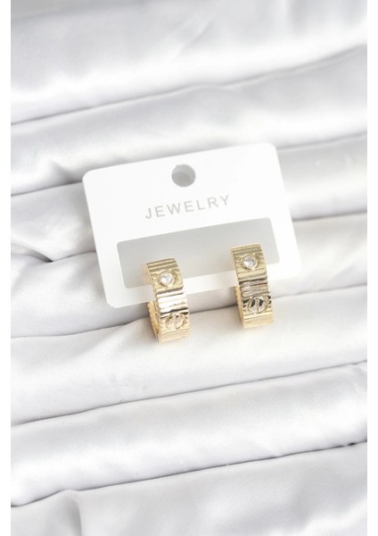 Bfs Pirinç Gold Renk Zirkon Taşlı Halka Kadın Küpe