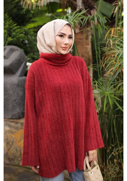 Bordo Balıkçı Yaka Salaş Angora Yumoş Triko Kazak fırsatları