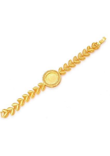 altın kaplama çiçek deseni çeyrek altınlı bileklik blk-1183