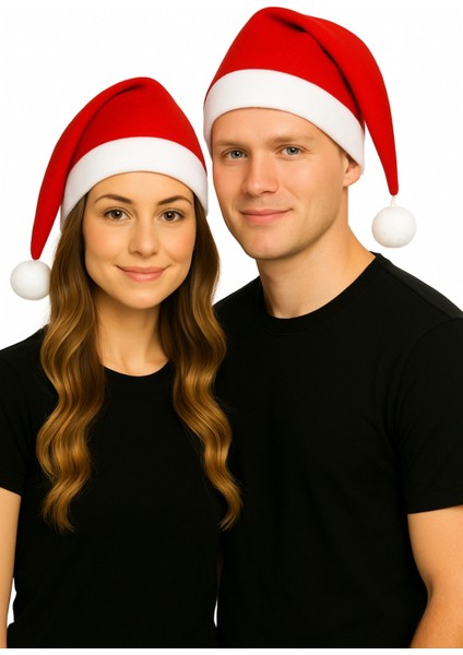 Kırmızı Beyaz Yılbaşı Temalı Yetişkin Noel Şapkası, Partiye Şıklık Katın