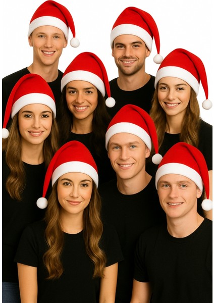 Kırmızı Beyaz Yılbaşı Temalı Yetişkin Noel Şapkası, Partiye Şıklık Katın