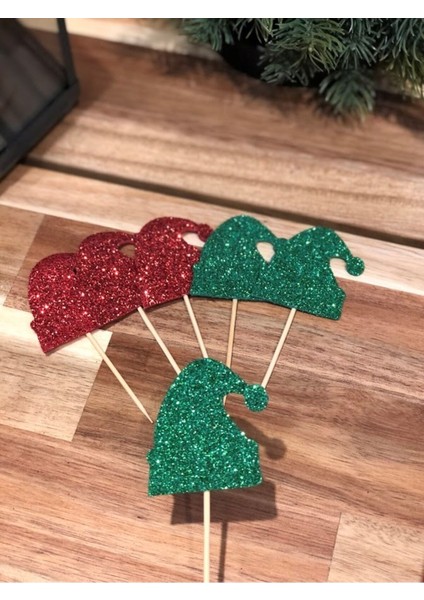 Yeşil ve Kırmızı Simli Eva Yılbaşı Şapkası, 10'lu Set, Eğlence Dolu Kutlama Aksesuarı