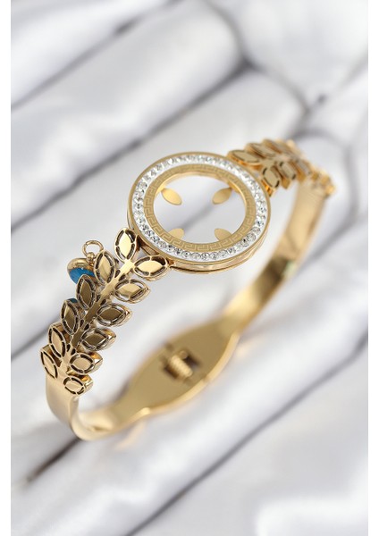 316L Çelik Zirkon Taşlı Çeyrek Takılabilir Gold Renk Kelepçe - TJ-BB7823