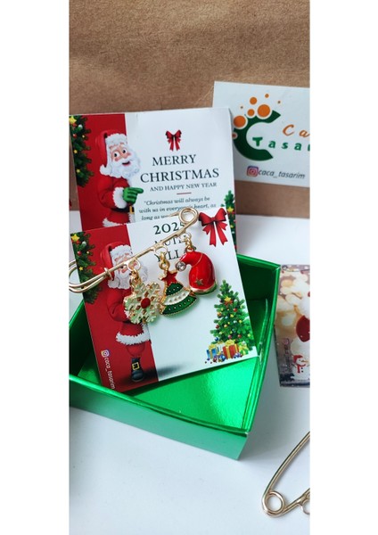 Yılbaşı Temalı Yaka Iğnesi Broş, Kartlı ve Kutulu Hediye Seti