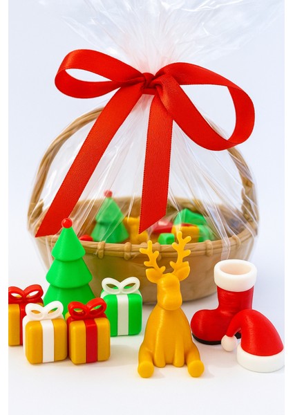 3D Baskı Noel Hediye Seti ve Mini Figür Sepeti, Yılbaşı Temalı Eğlenceli Tasarım