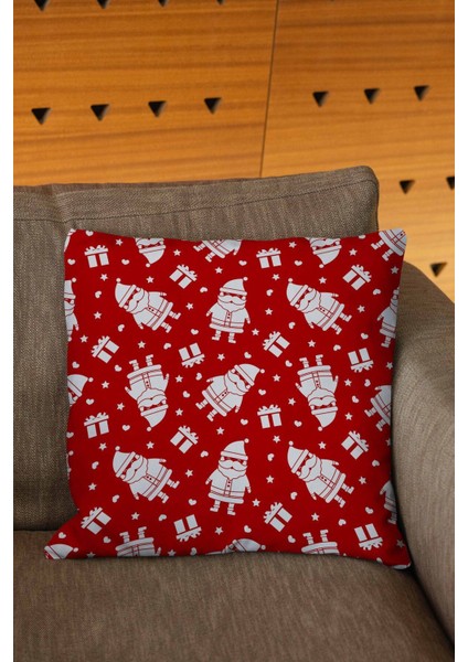 Yılbaşı Noel Baba Figürlü 4'lü Kırlent Kılıfı, Kırmızı Beyaz Dijital Baskılı modelleri