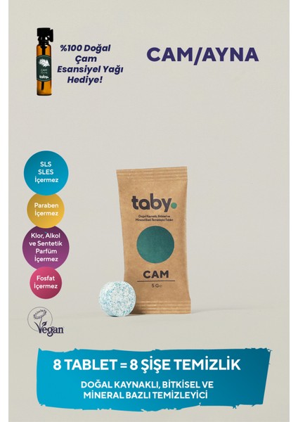 Doğal Kaynaklı Bitkisel ve Mineral Bazlı Cam/Ayna Temizleyici Tablet 8 Tablet