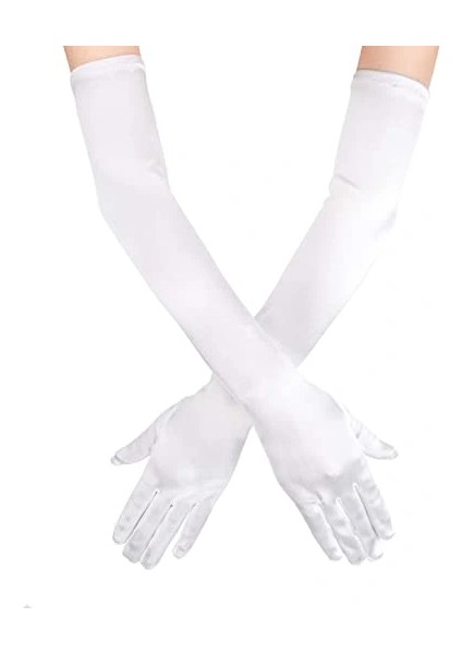 Beyaz Renk Dirseğe Kadar Uzun Kumaş Eldiven 40 cm fiyatları