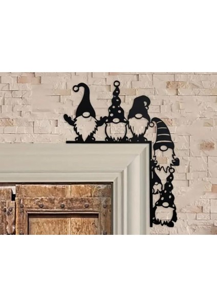 Yılbaşı Noel Cüceleri Kapı Köşesi, Siyah, 18X23CM, Şık ve Sevimli Dekorasyon.