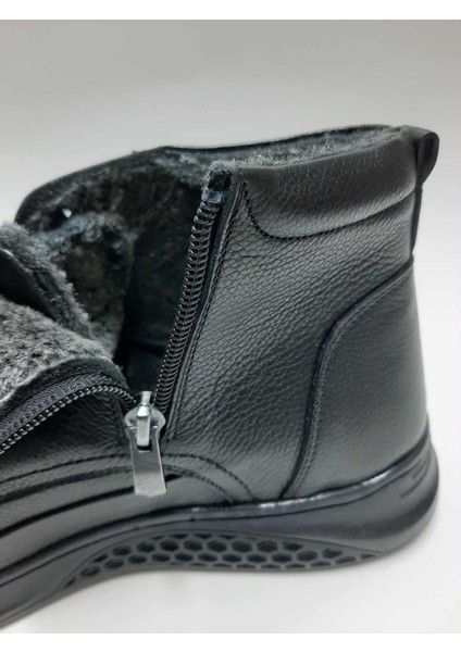 Hakiki Deri Bağcıklı Fermuarlı Esnek Kauçuk Tabanlı Içi Tüylü Siyah Renk Kışlık Erkek Bot C-9751246RTTO indirimleri