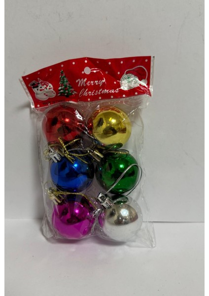 Yılbaşı Süsleri 6 Lı Set Renkli Parlak Toplar 3,5 cm Ağaç Süsü