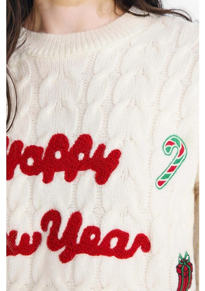 Yılbaşı Temalı Regular Fit Bisiklet Yaka Kazak F8249AX25CW fiyatları