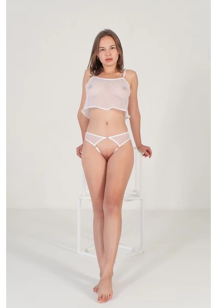 Özel Bölgesi Açık Beyaz Tül Fantezi Sütyen Takımı TM1294 fiyatları