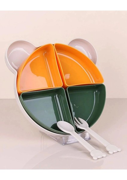 Tabldot Mama Tabağı Çıkarılabilir Kaseli -Tepsili 4 Bölmeli Çatal Kaşıklı Ayıcık Beslenme Kabı modelleri
