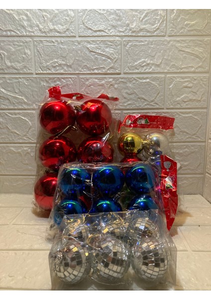 Yılbaşı Süsleme Seti 6cm ve 4cm Toplar Renkli Kırmızı ve Mavi 10 Parça