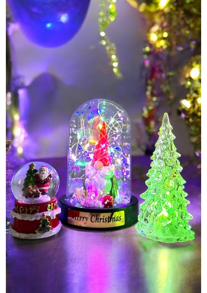 LED Işıklı Yılbaşı Seti, Kar Küresi, Fanus ve Kristal Çam Ağacı ile Şık Hediye