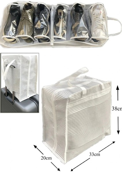 Ayakkabı Saklama ve Taşıma Çantası (Çizgili Model) Shoe Tote