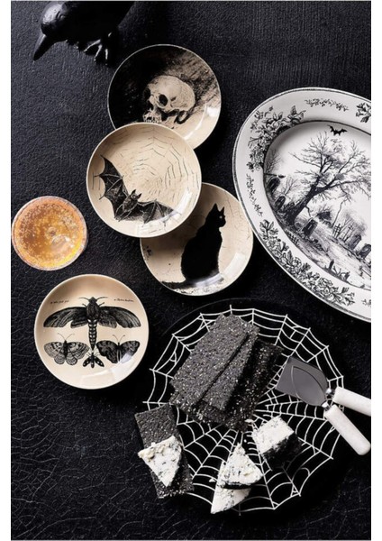 Cadılar Bayramı 6" Standlı Meze Tabağı, 10'lu Set, El Yapımı Seramik modelleri